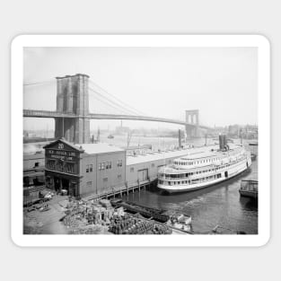 Brooklyn Bridge and Docks, 1905. Vintage Photo Sticker